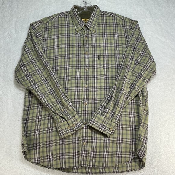 Barbour Country Shirt Men’s Size Large Green Plaid Flannel Cotton Long Sleeve - Picture 1 of 9
